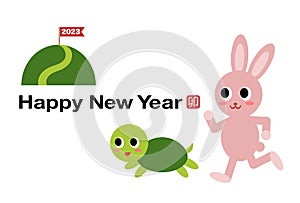 2023 New Year's card. Vector Illustration of the hare and the tortoise.